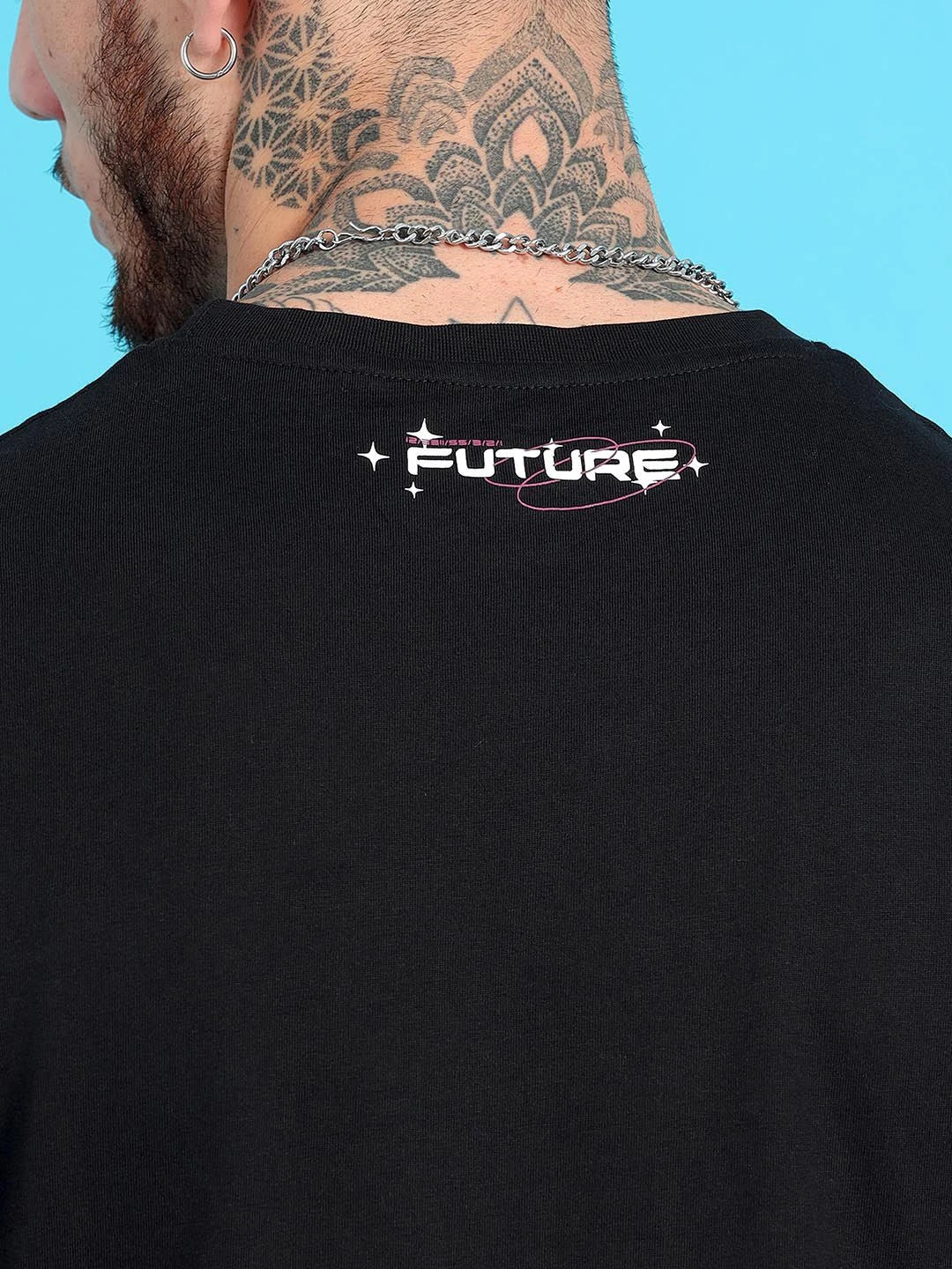 Silisoul Black Regular Fit Graphic Print Cotton T-Shirt