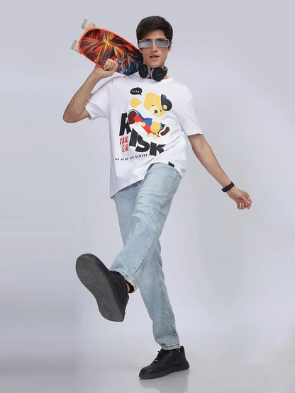 Silisoul White Regular Fit Graphic Print Pure Cotton T-Shirt