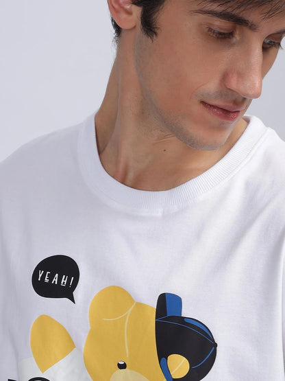 Silisoul White Regular Fit Graphic Print Pure Cotton T-Shirt