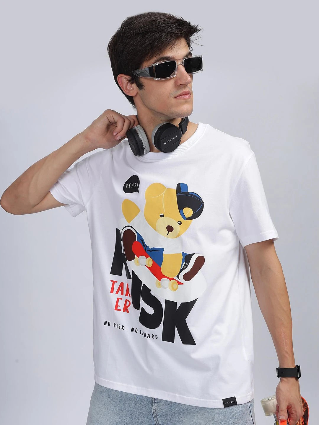 Silisoul White Regular Fit Graphic Print Pure Cotton T-Shirt