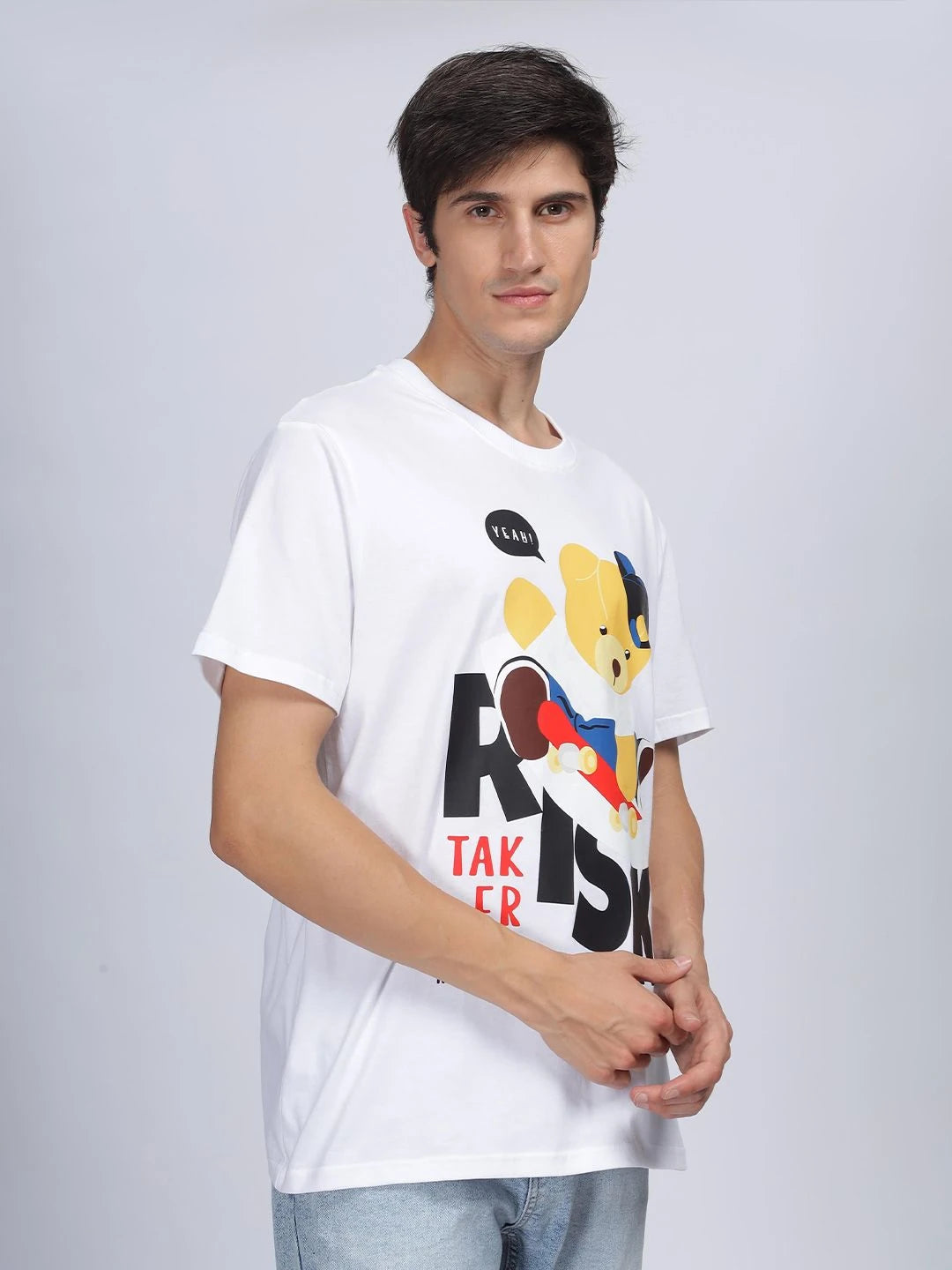 Silisoul White Regular Fit Graphic Print Pure Cotton T-Shirt