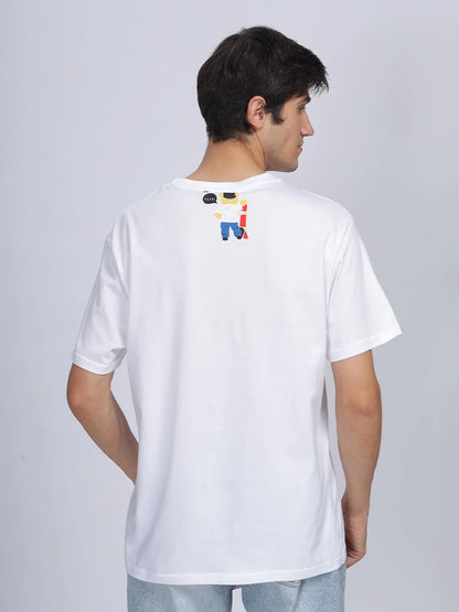 Silisoul White Regular Fit Graphic Print Pure Cotton T-Shirt
