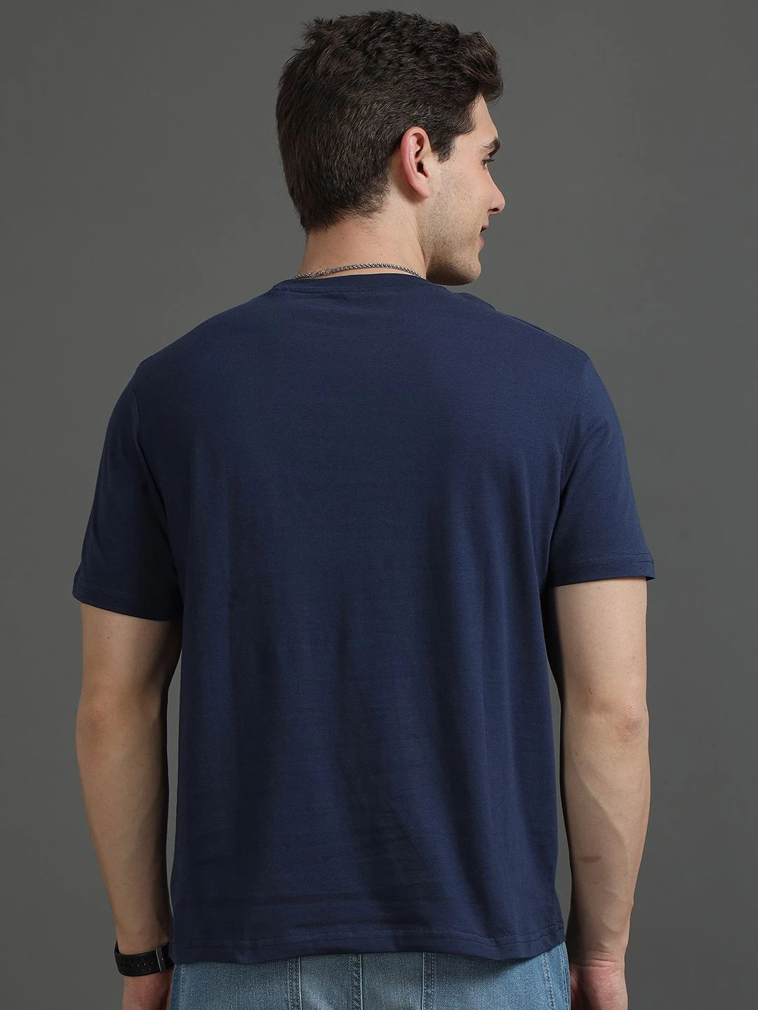 Silisoul Navy Blue Regular Fit Graphic Print Pure Cotton T-Shirt