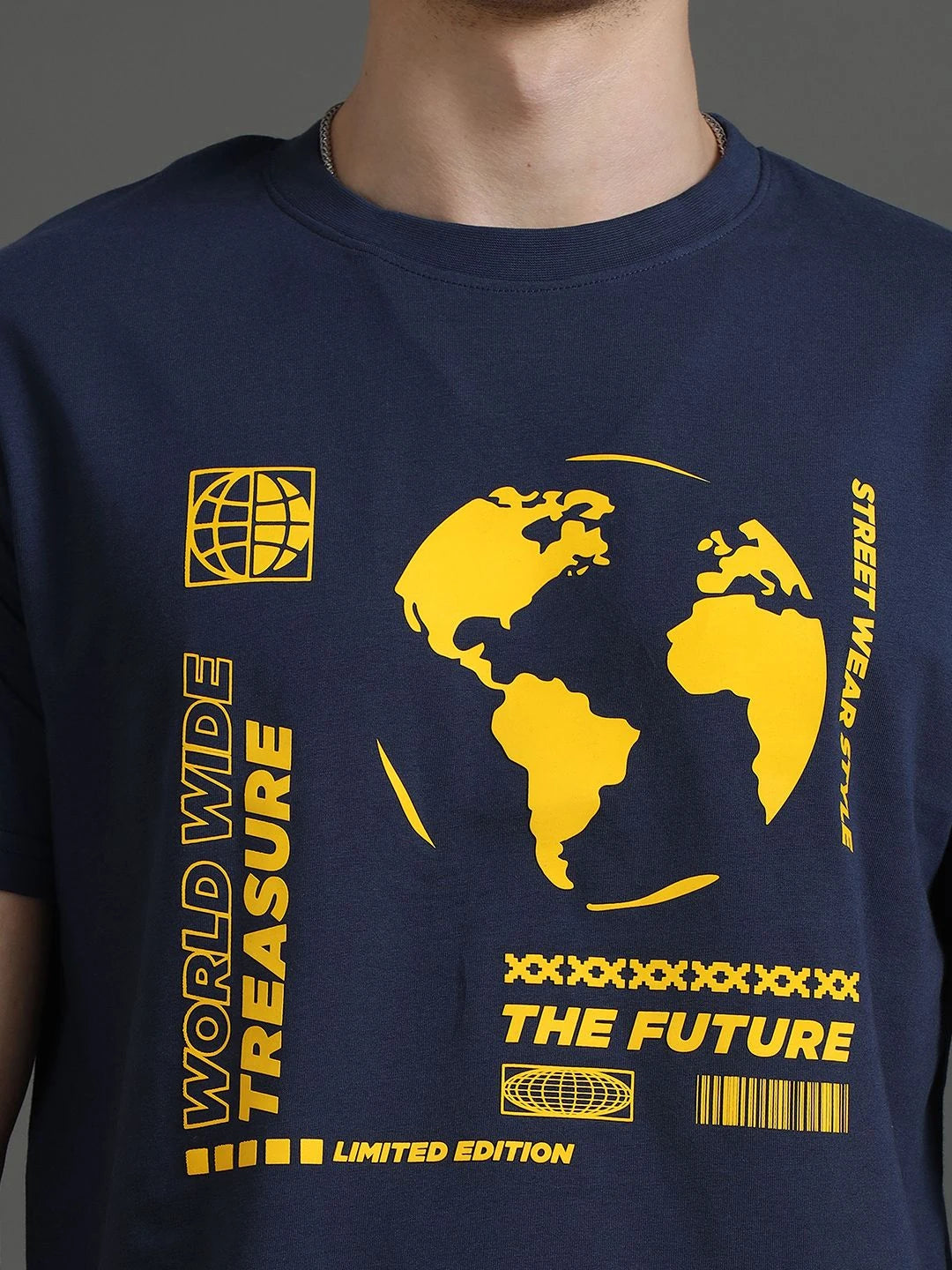 Silisoul Navy Blue Regular Fit Graphic Print Pure Cotton T-Shirt
