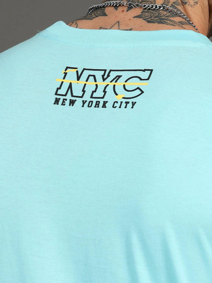 Silisoul Blue Regular Fit Typography Print Pure Cotton T-Shirt