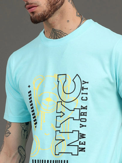 Silisoul Blue Regular Fit Typography Print Pure Cotton T-Shirt