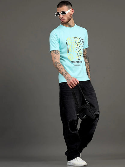 Silisoul Blue Regular Fit Typography Print Pure Cotton T-Shirt