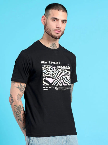 Silisoul Black Regular Fit Graphic Print Cotton Short Sleeves T-Shirt