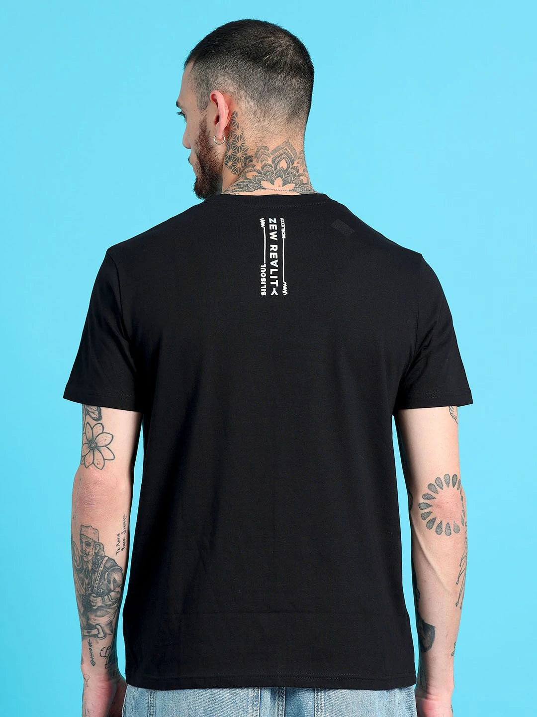 Silisoul Black Regular Fit Graphic Print Cotton Short Sleeves T-Shirt