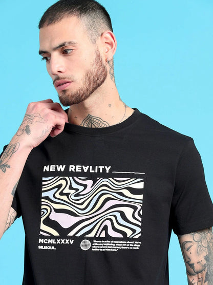 Silisoul Black Regular Fit Graphic Print Cotton Short Sleeves T-Shirt