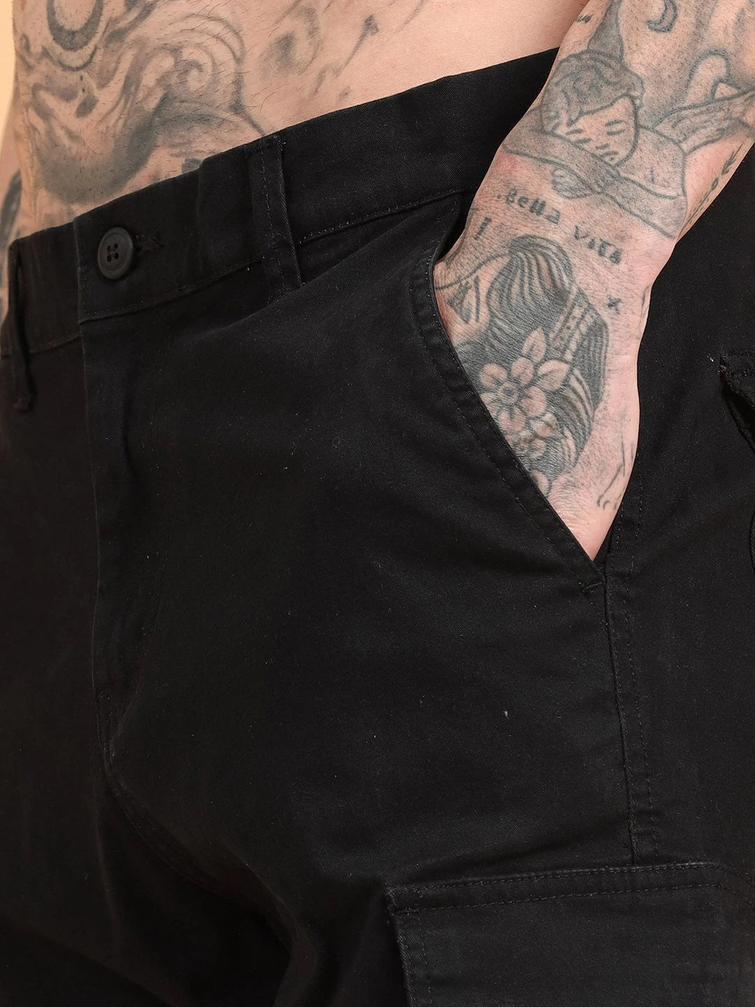 Silisoul Black Regular Fit Cotton Mid-Rise Button Woven Trousers