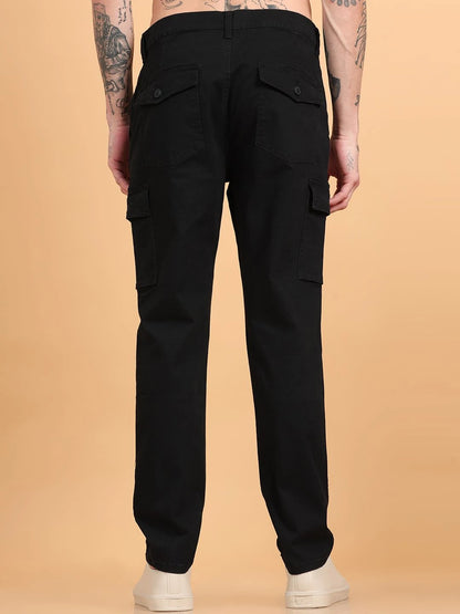 Silisoul Black Regular Fit Cotton Mid-Rise Button Woven Trousers