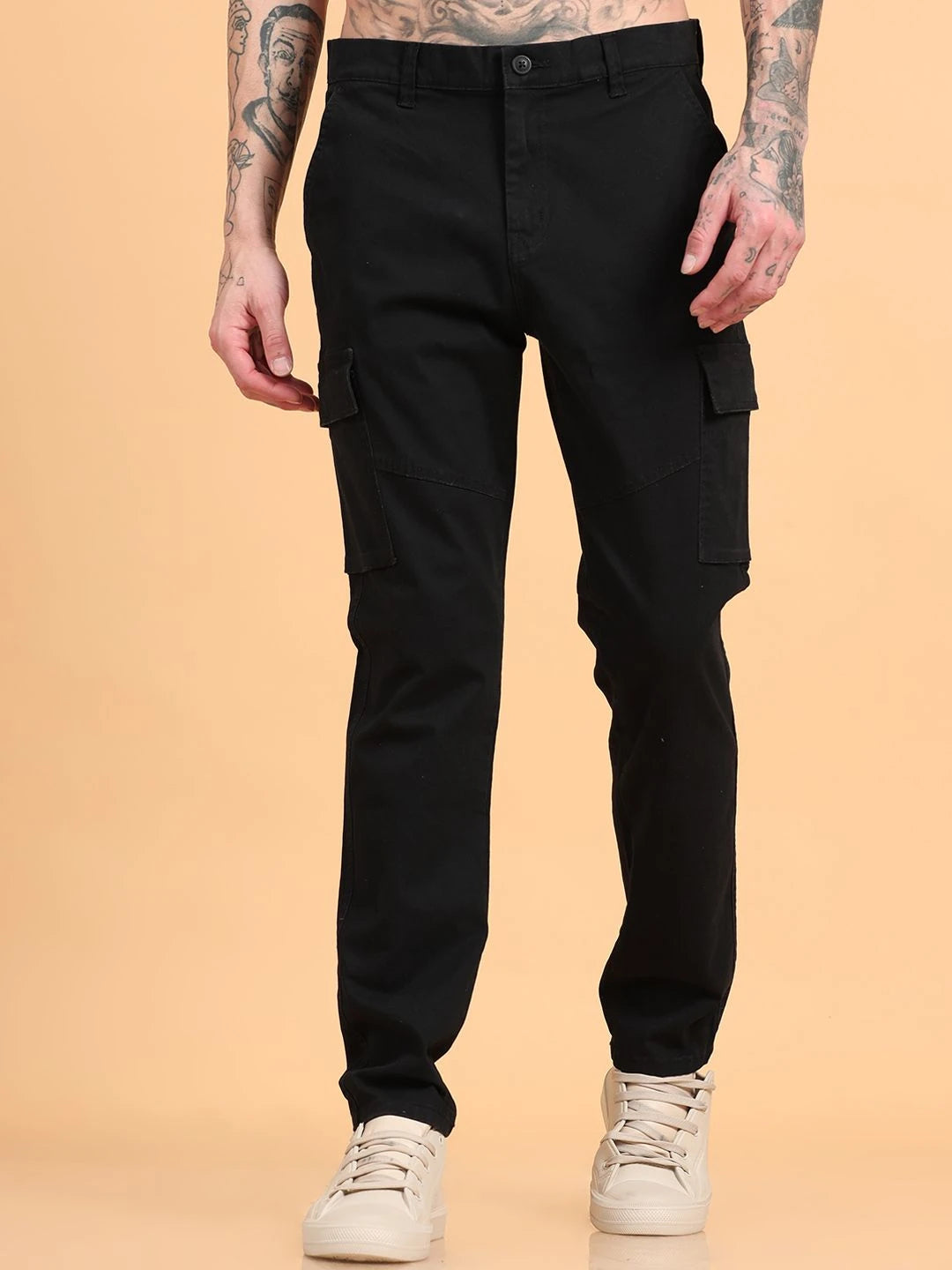 Silisoul Black Regular Fit Cotton Mid-Rise Button Woven Trousers