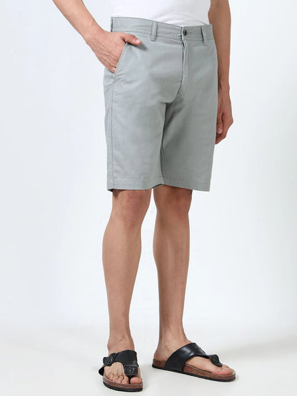 Silisoul Grey Regular Fit Linen Mid-Rise Button Knee Length Shorts