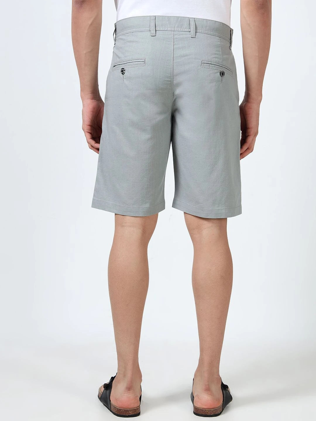 Silisoul Grey Regular Fit Linen Mid-Rise Button Knee Length Shorts