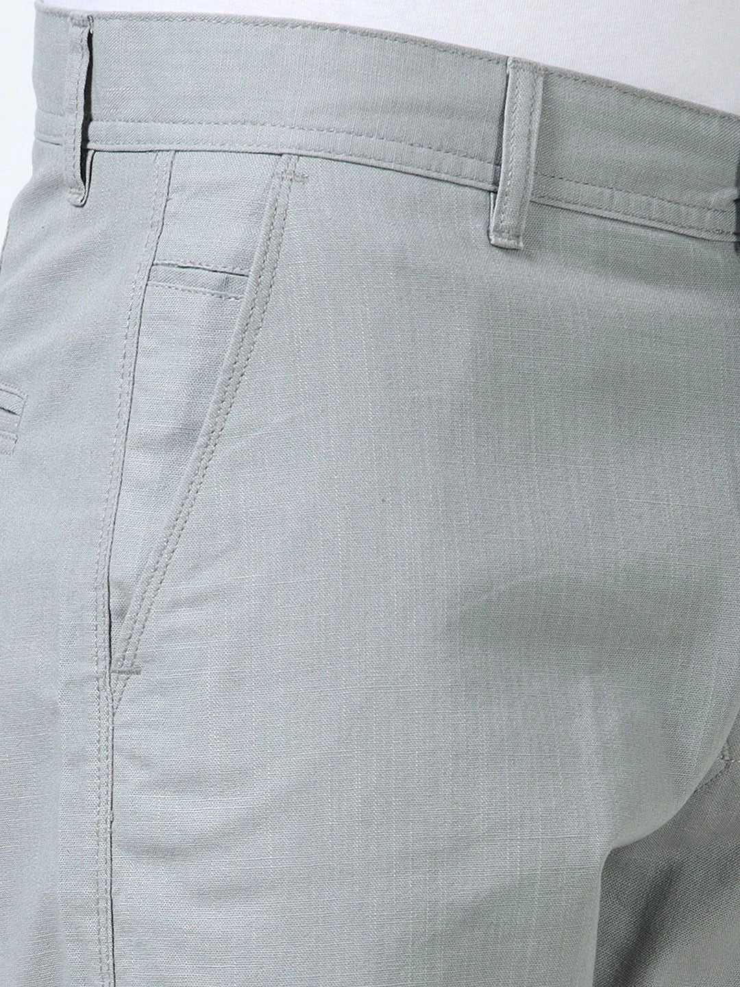 Silisoul Grey Regular Fit Linen Mid-Rise Button Knee Length Shorts