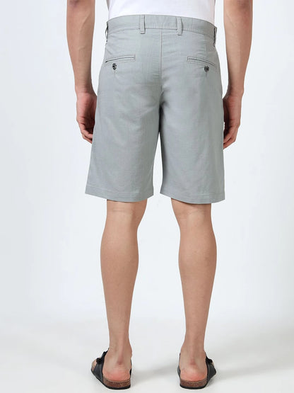 Silisoul Grey Regular Fit Linen Mid-Rise Button Knee Length Shorts