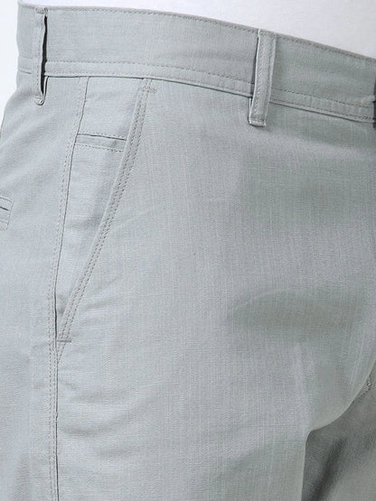 Silisoul Grey Regular Fit Linen Mid-Rise Button Knee Length Shorts