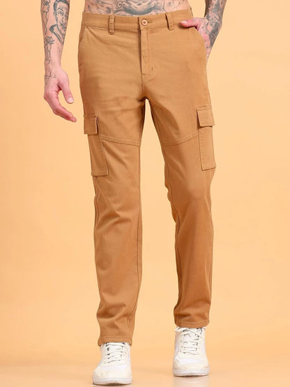 Silisoul Khaki Regular Fit Cotton Mid-Rise Button Trousers