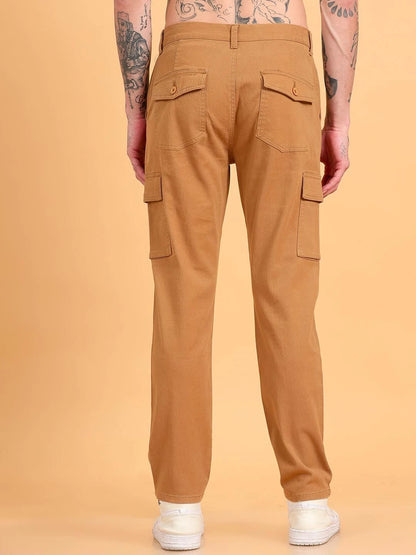 Silisoul Khaki Regular Fit Cotton Mid-Rise Button Trousers