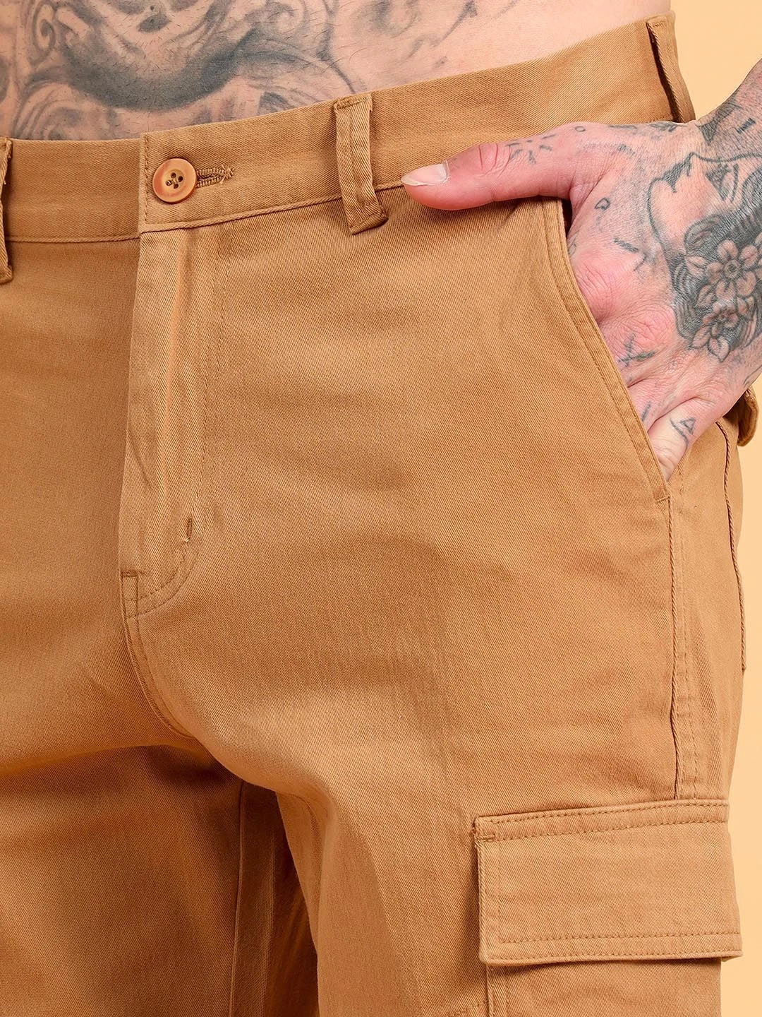Silisoul Khaki Regular Fit Cotton Mid-Rise Button Trousers
