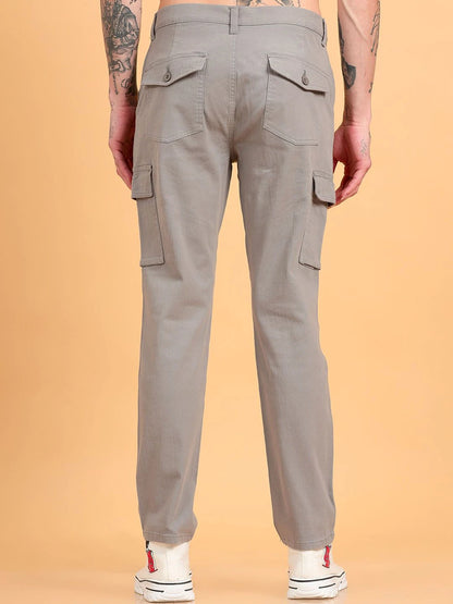 Silisoul Grey Regular Fit Cotton Mid-Rise Button Trousers