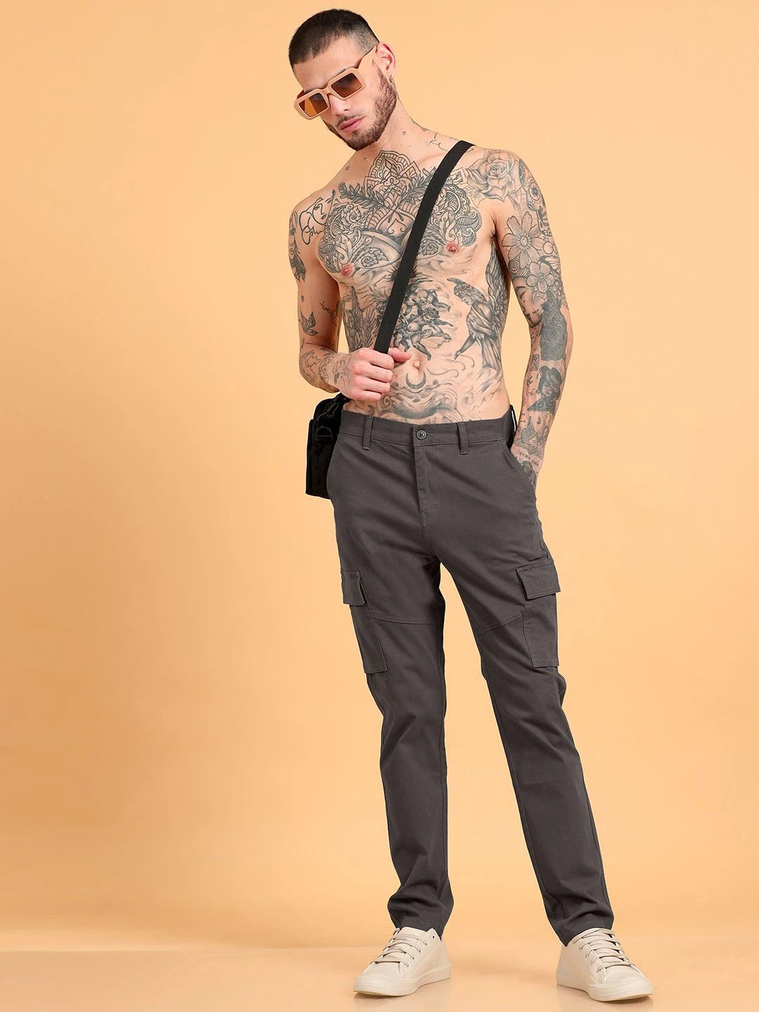 Silisoul Grey Regular Fit Cotton Mid-Rise Button Zip Fly Trousers