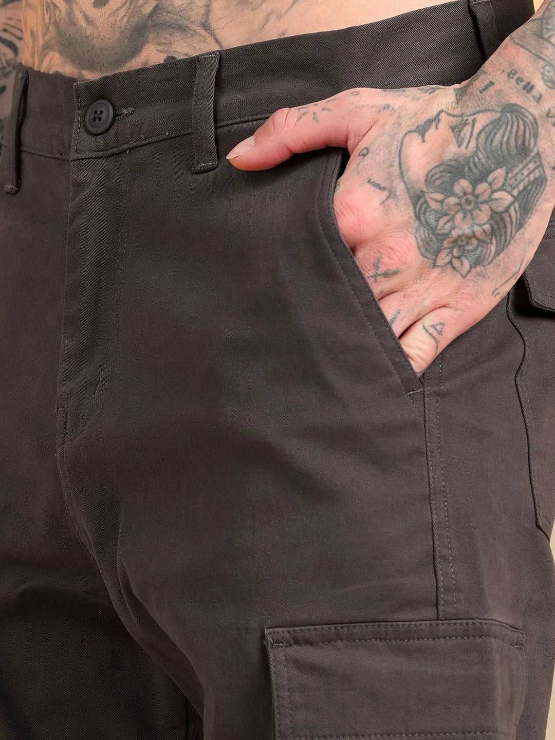 Silisoul Grey Regular Fit Cotton Mid-Rise Button Zip Fly Trousers
