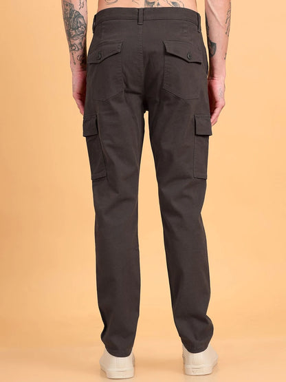 Silisoul Grey Regular Fit Cotton Mid-Rise Button Zip Fly Trousers