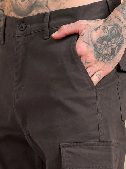 Silisoul Grey Regular Fit Cotton Mid-Rise Button Zip Fly Trousers