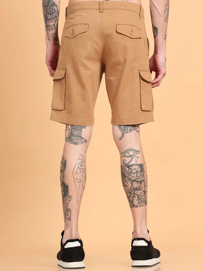 Silisoul Khaki Regular Fit Cotton Mid-Rise Button Shorts