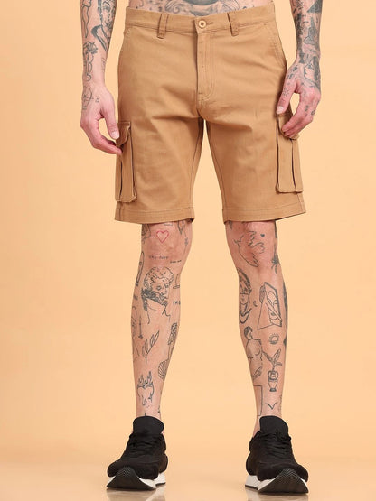 Silisoul Khaki Regular Fit Cotton Mid-Rise Button Shorts