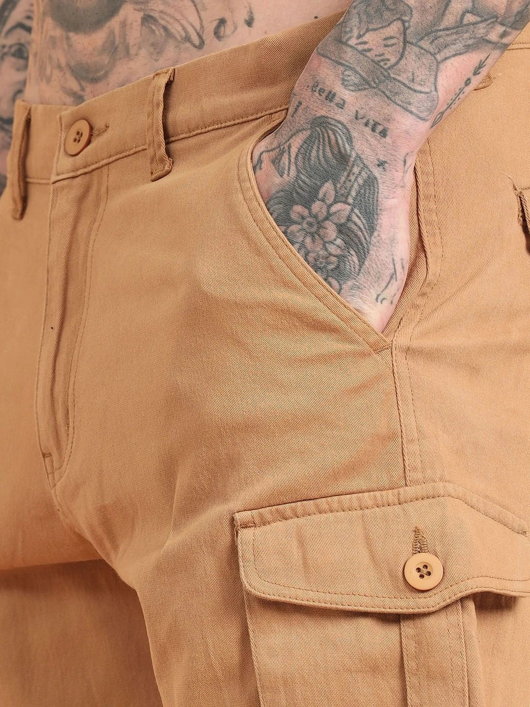 Silisoul Khaki Regular Fit Cotton Mid-Rise Button Shorts