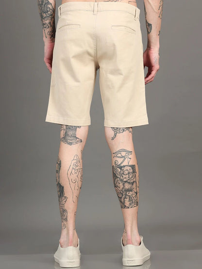 Silisoul Beige Regular Fit Cotton Mid-Rise Button Shorts