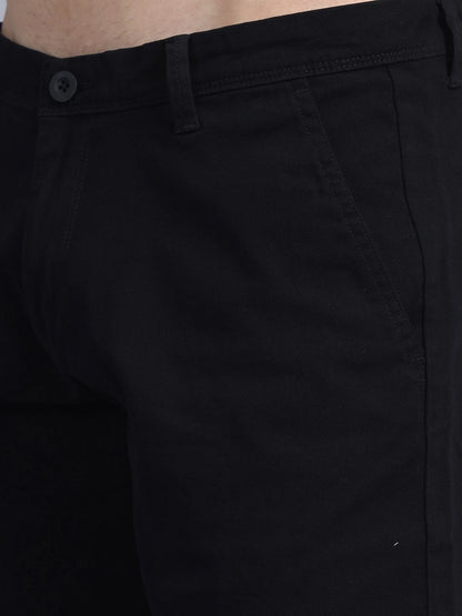 Silisoul Black Regular Fit Cotton Mid-Rise Button Casual Shorts