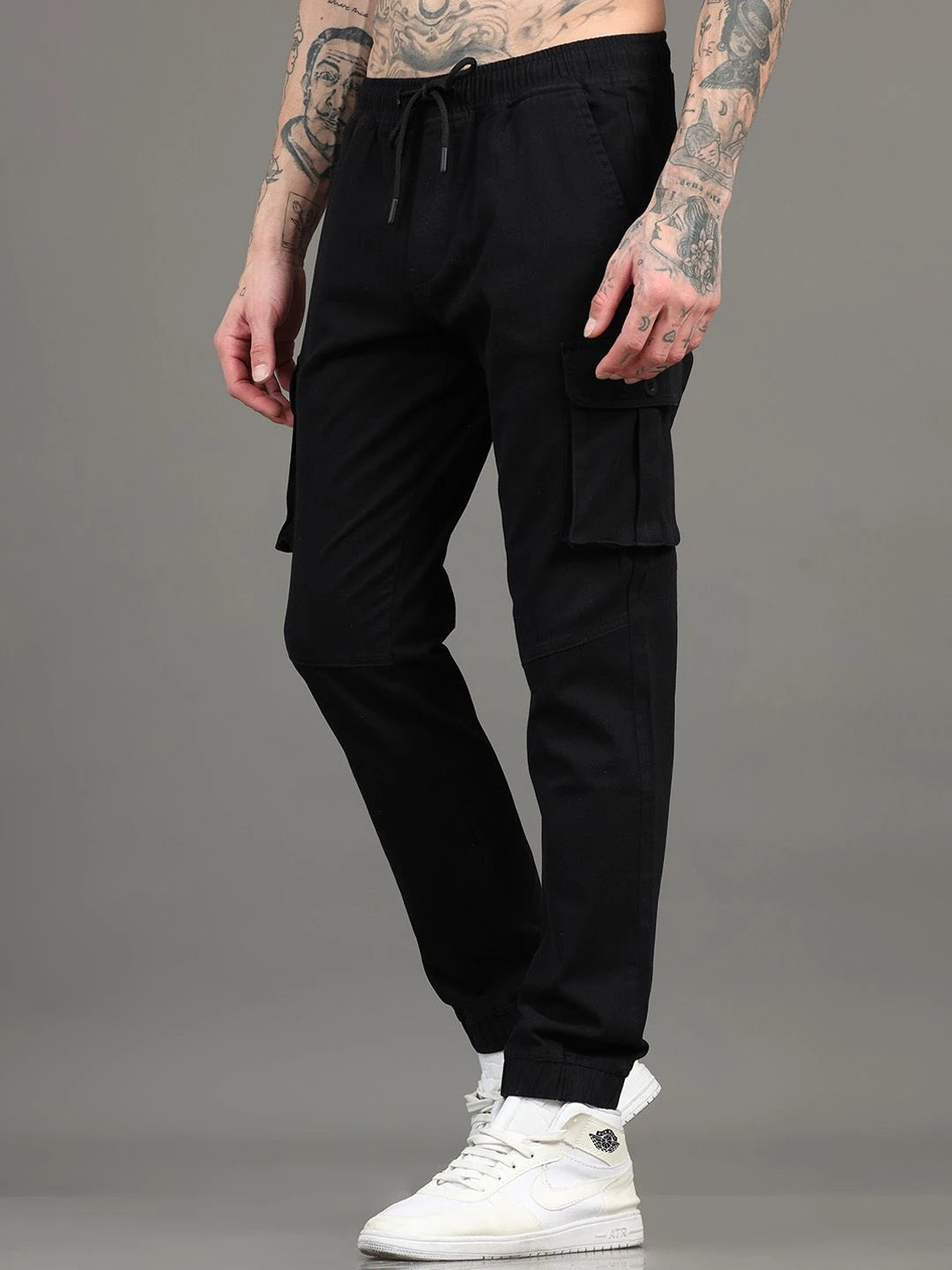 Silisoul Black Regular Fit Cotton Mid-Rise Drawstring Trousers