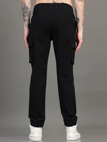 Silisoul Black Regular Fit Cotton Mid-Rise Drawstring Trousers