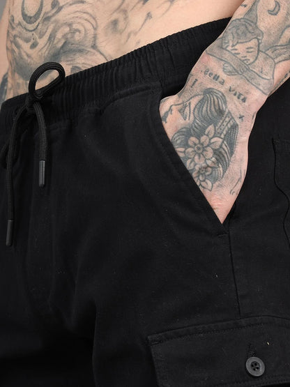 Silisoul Black Regular Fit Cotton Mid-Rise Drawstring Trousers