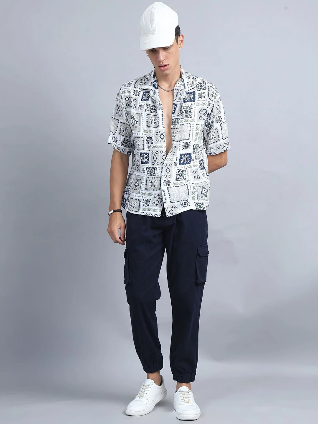 Silisoul Navy Blue Regular Fit Cotton Mid-Rise Woven Trousers