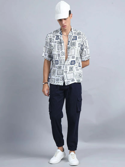 Silisoul Navy Blue Regular Fit Cotton Mid-Rise Woven Trousers