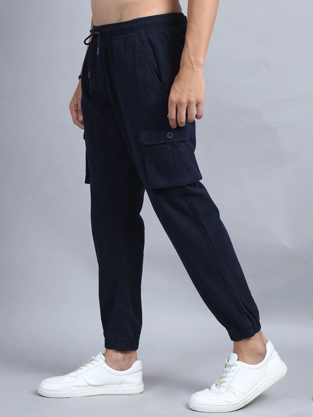 Silisoul Navy Blue Regular Fit Cotton Mid-Rise Woven Trousers