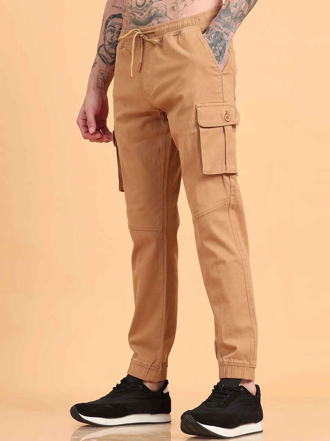 Silisoul Khaki Regular Fit Cotton Mid-Rise Drawstring Trousers