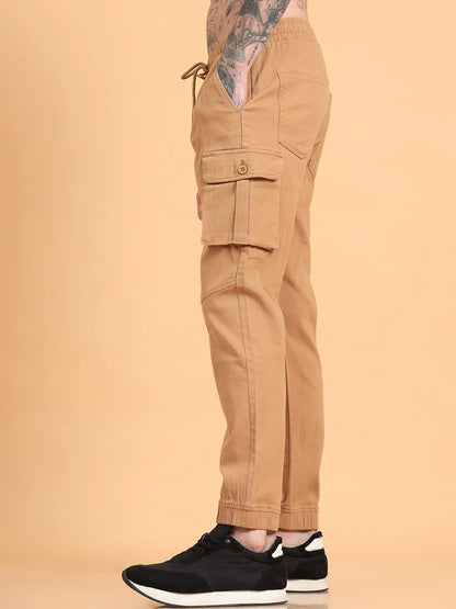 Silisoul Khaki Regular Fit Cotton Mid-Rise Drawstring Trousers