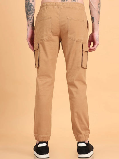 Silisoul Khaki Regular Fit Cotton Mid-Rise Drawstring Trousers