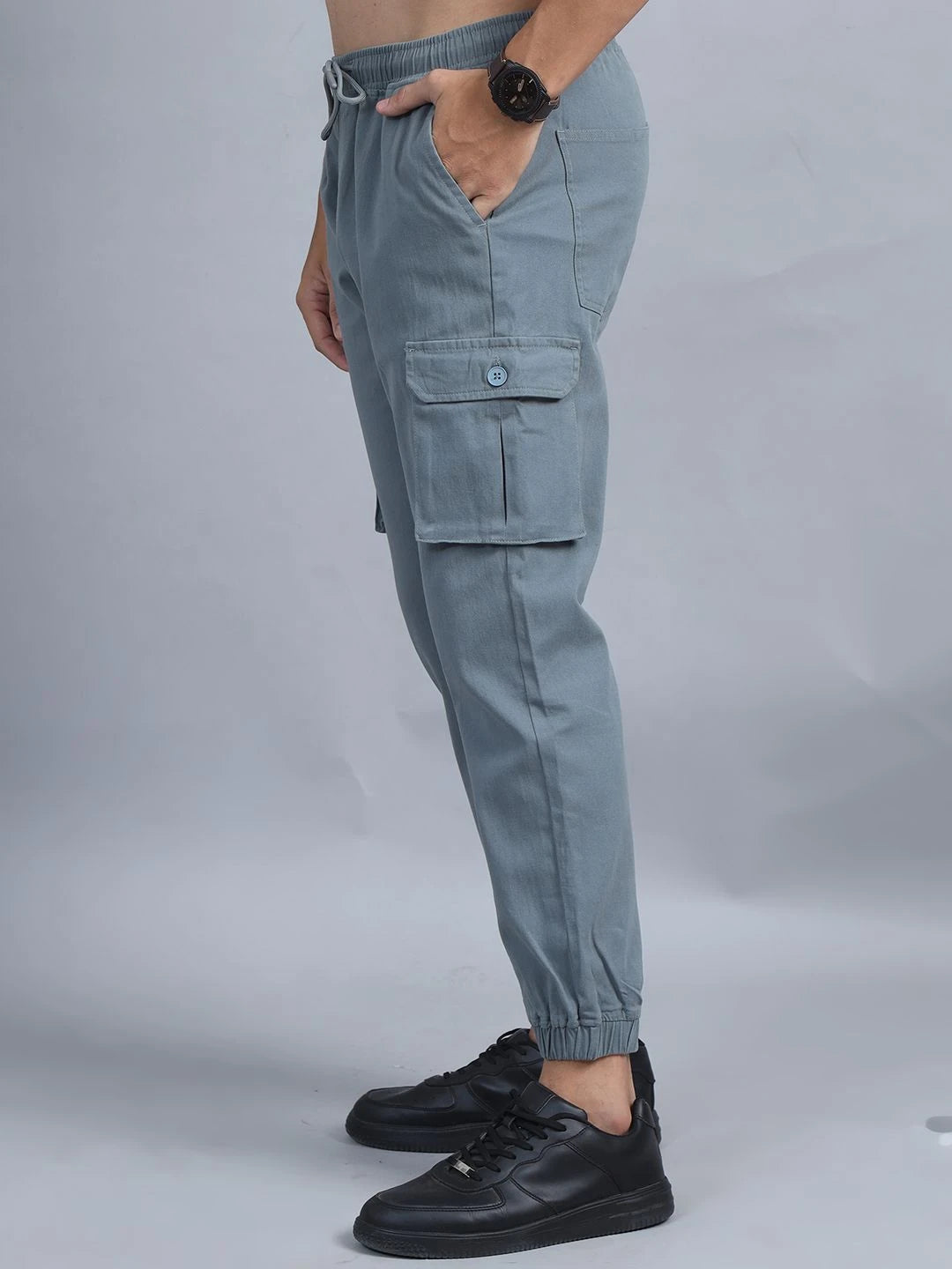 Silisoul Grey Regular Fit Cotton Mid-Rise Drawstring Woven Trousers