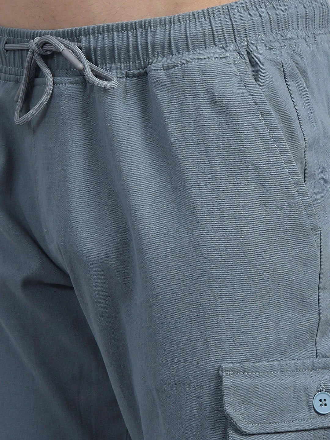 Silisoul Grey Regular Fit Cotton Mid-Rise Drawstring Woven Trousers