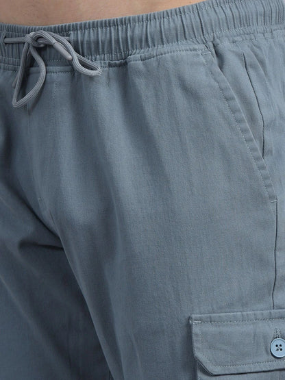 Silisoul Grey Regular Fit Cotton Mid-Rise Drawstring Woven Trousers