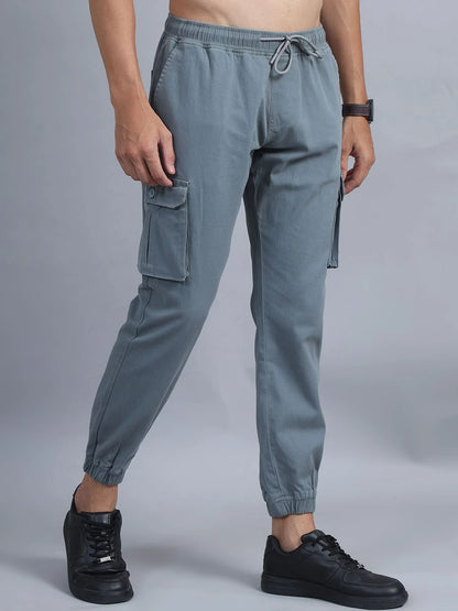 Silisoul Grey Regular Fit Cotton Mid-Rise Drawstring Woven Trousers