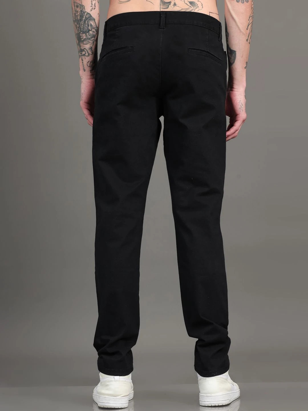Silisoul Black Regular Fit Cotton Mid-Rise Button Trousers