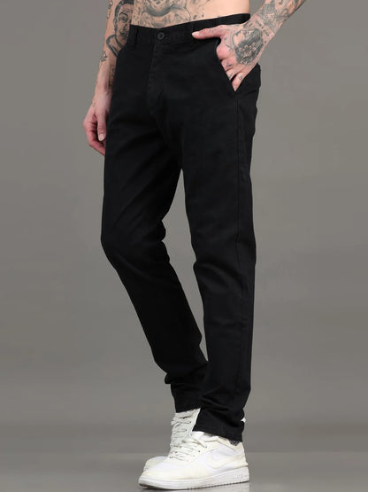 Silisoul Black Regular Fit Cotton Mid-Rise Button Trousers